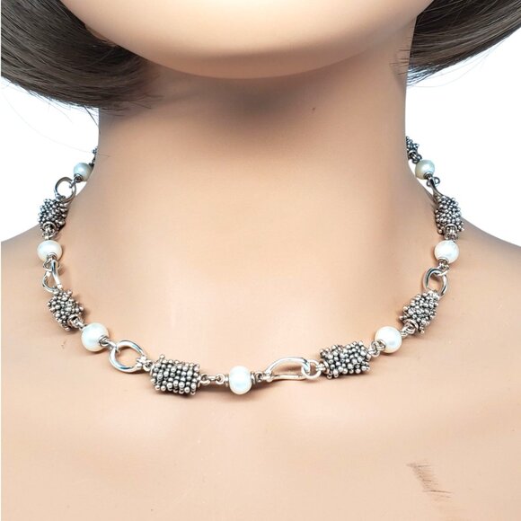 Michael Dawkins Sterling Silver Beaded Pearl Link Necklace #22591 - Picture 2 of 11